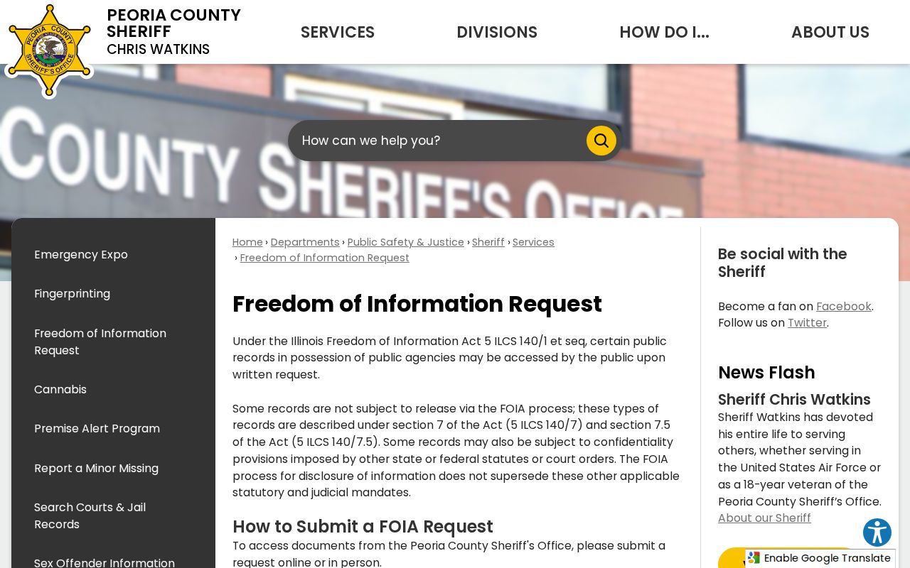 Peoria County arrest history sheriff FOIA page