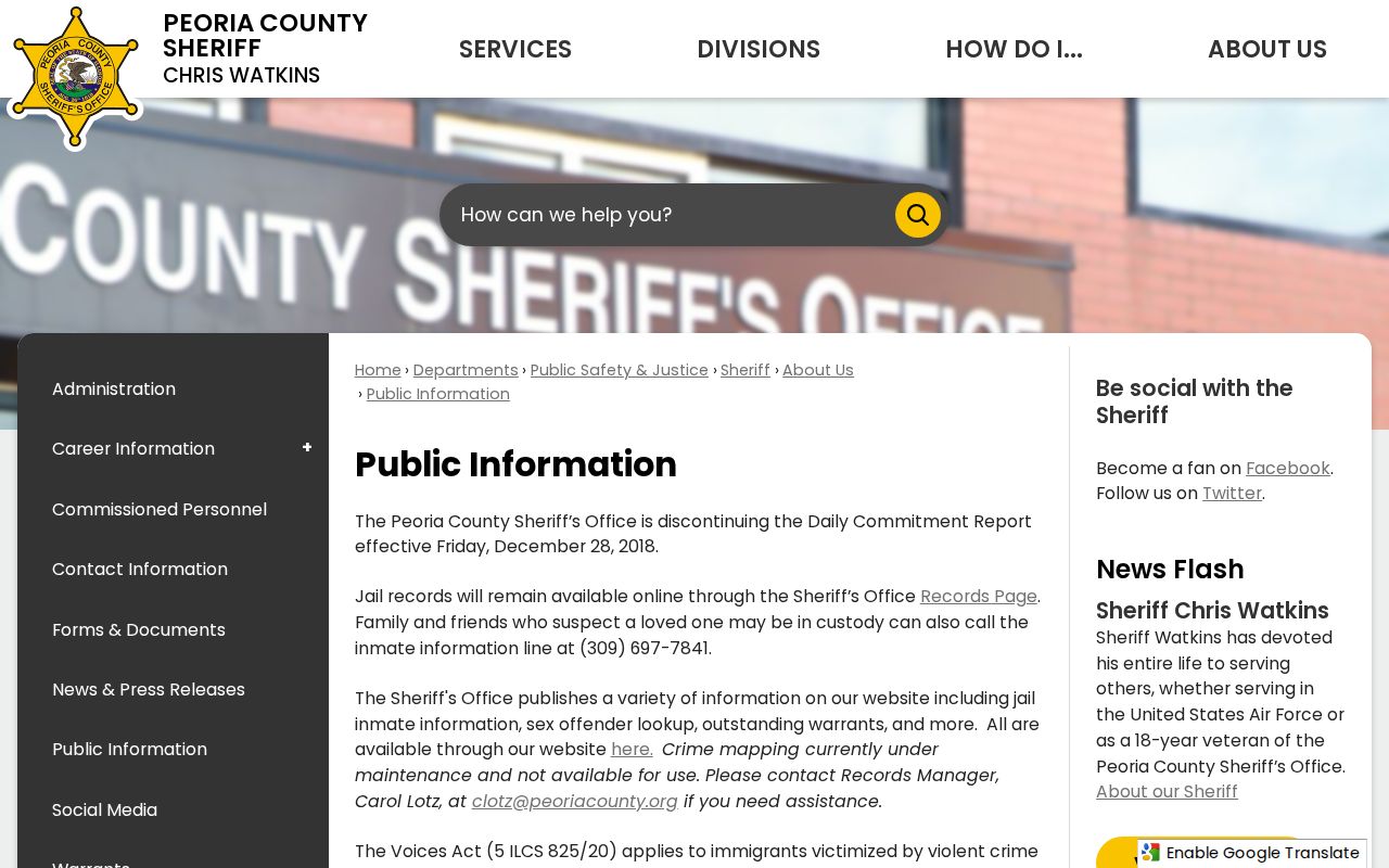 Peoria County arrest history sheriff public information