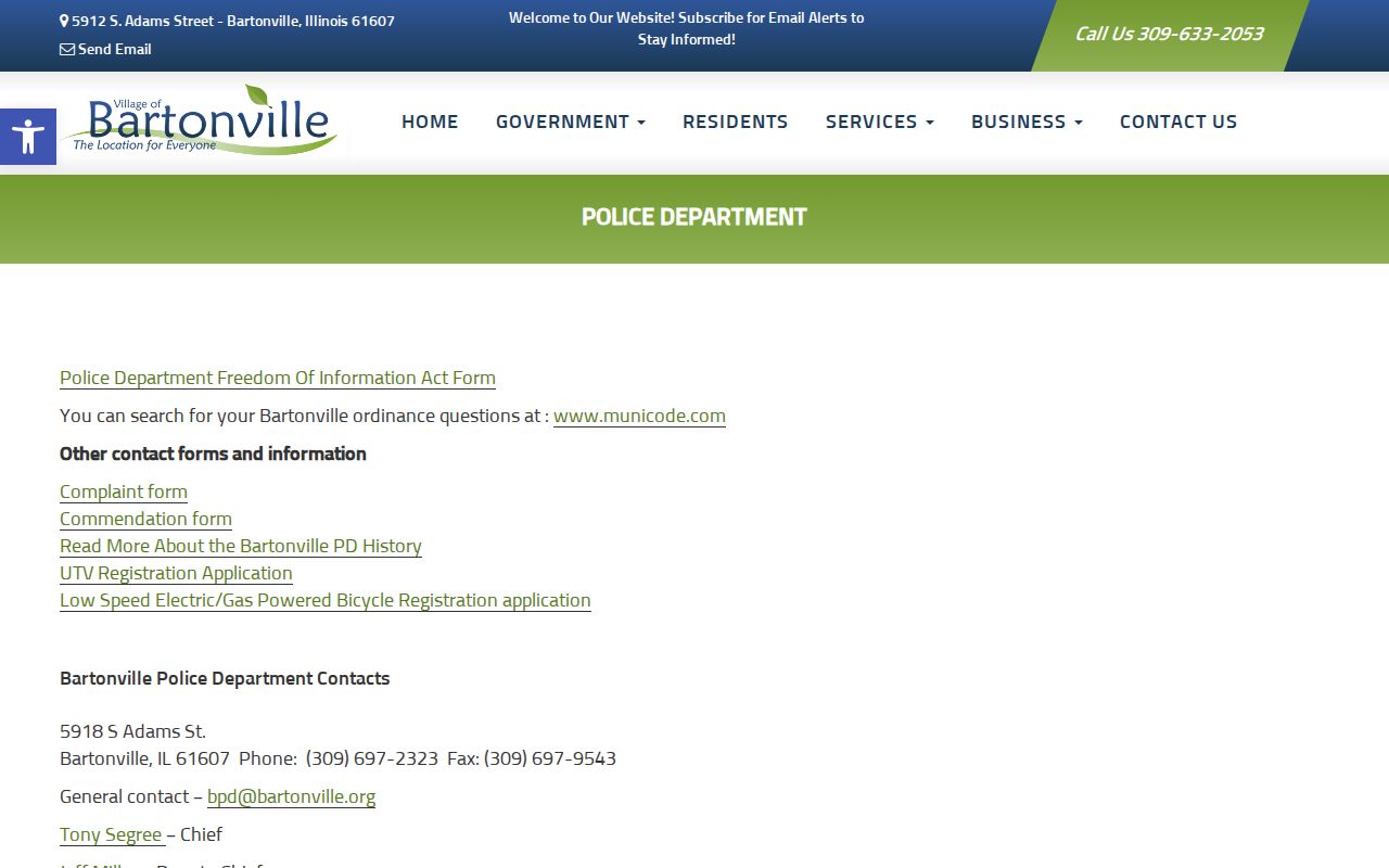 Bartonville police criminal records department