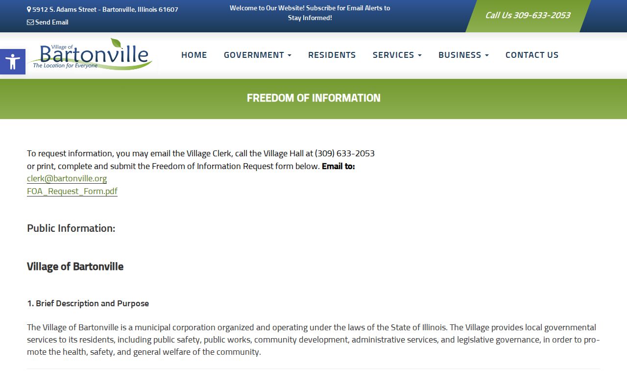 Bartonville criminal record village FOIA request