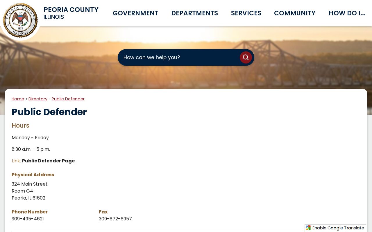 Peoria County criminal court Public Defender directory