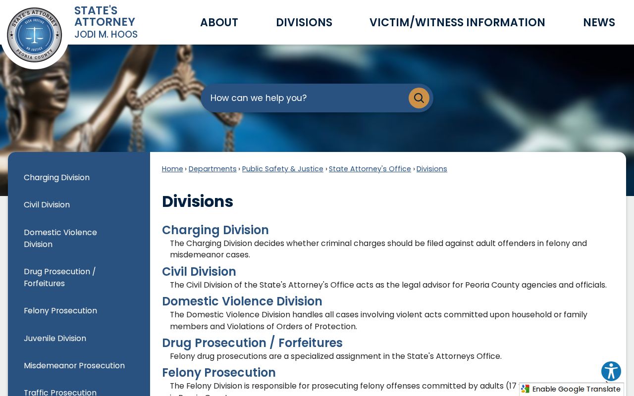 Peoria County criminal court State's Attorney divisions