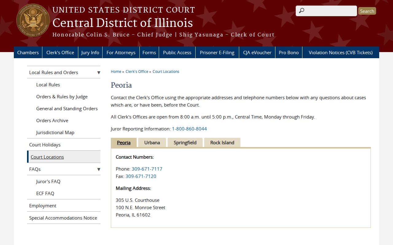 Peoria federal criminal court courthouse information
