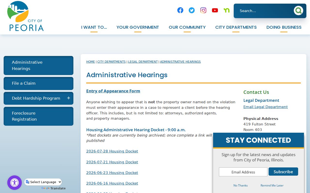 Peoria ordinance hearing records information