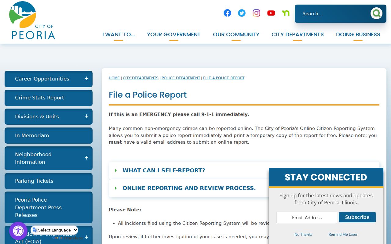 Peoria criminal incident online reporting system