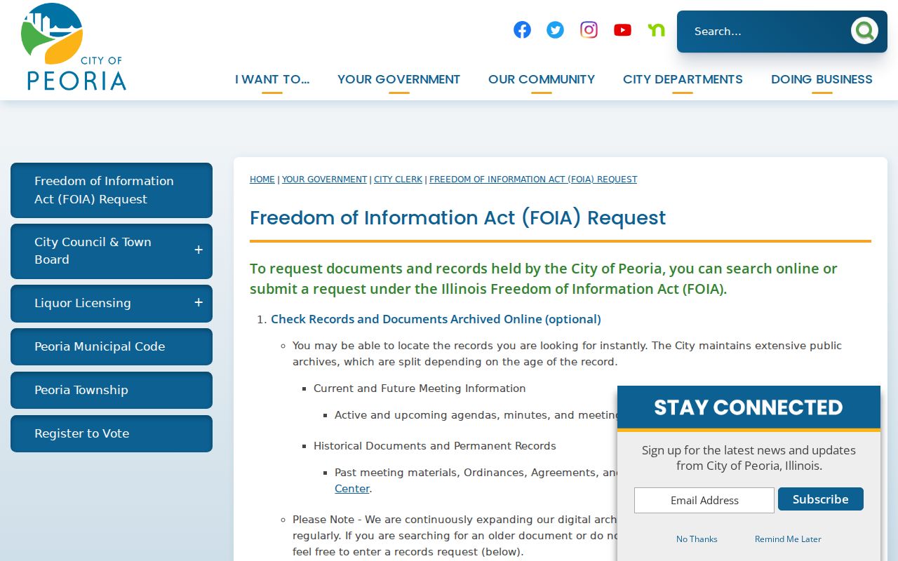 Peoria criminal record FOIA request page