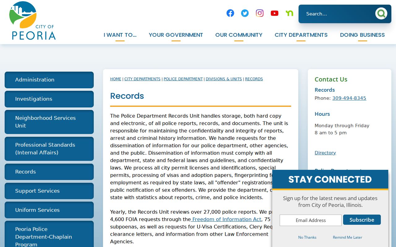 Peoria criminal records unit information