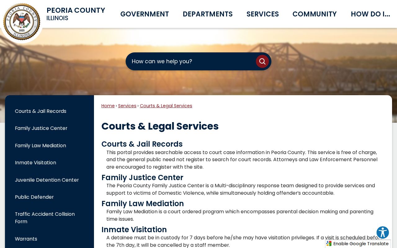 Peoria County criminal history courts and legal services page