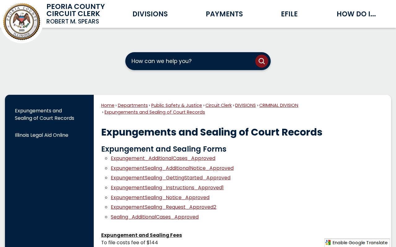 Peoria County criminal record expungement and sealing page