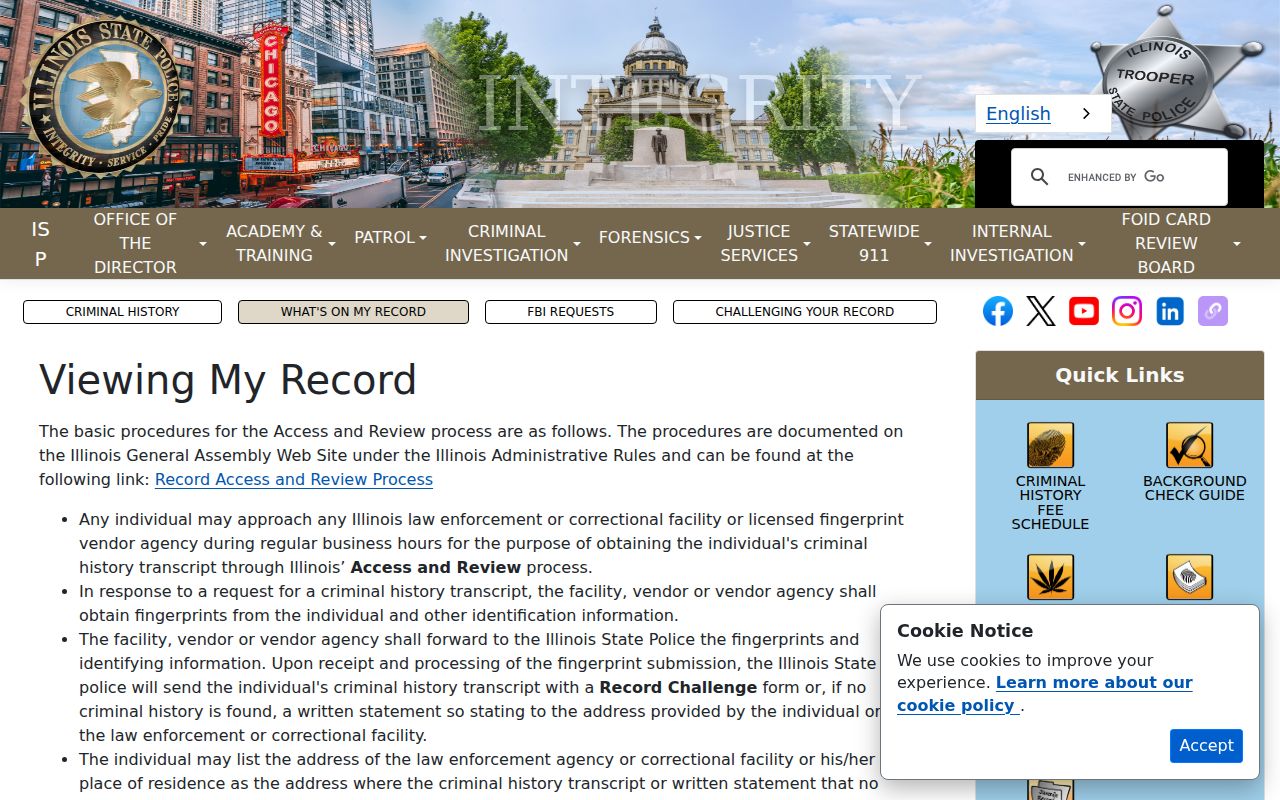 Peoria County criminal record fingerprint Access and Review instructions