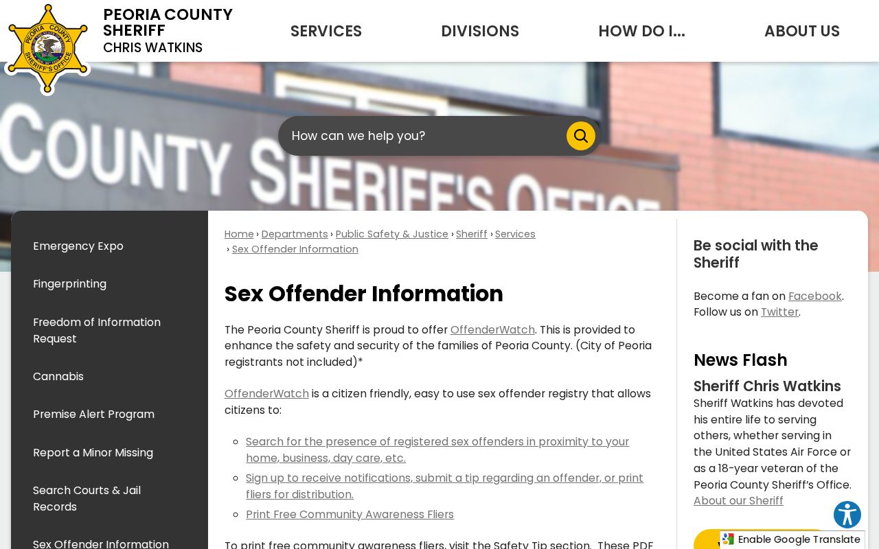 Peoria County sex offender OffenderWatch information page